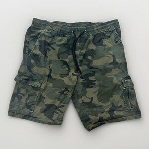 Marc Ecko Cargo Shorts Mens Large Camo Print Cut And See Pockets Drawstring Y2K